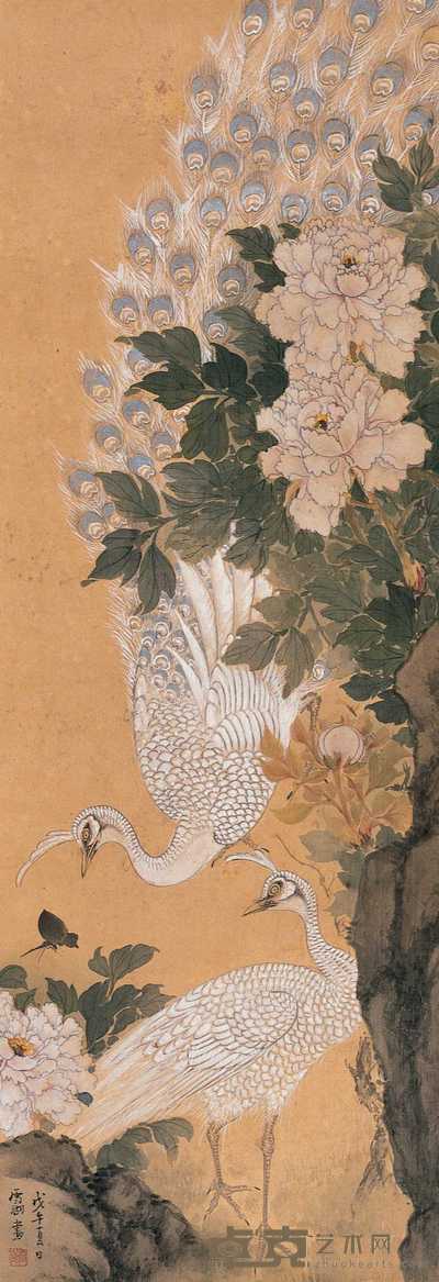 郭雪湖 1978年作 孔雀 立轴 110×38cm